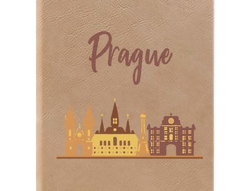 Prag-anteckningsbok, Prag-journal, Linjerade sidor, Presentidé, Tacksamhetsjournal, Minnesbok, Konstläderjournal