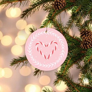 Christmas ornament for women, Pink ornament, Candy cane ornament, Heart ornament, Ceramic ornament, Christmas ornament