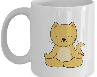 Taza de gato meditando, taza de gato lindo, taza de cerámica de gato, taza de meditación, taza de yoga, taza de café, taza de café, taza personalizada, taza personalizada