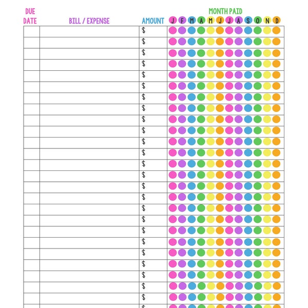 Bill Tracker Printable, Printable Bill Payment Checklist, Bill Payment Download, Printable Bill Payment, Organization, Productivity