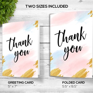 Colorful Thank You Card, Downloadable Thank You Card, Printable Thank You Card, Pink And Gold Thank You Gift