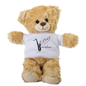 Saxophone Teddy Bear, Gift Stuffed Animal, Plush Teddy Bear with Tee,  Welcoming Baby Gift, Gift For Her, Gift For Newborn