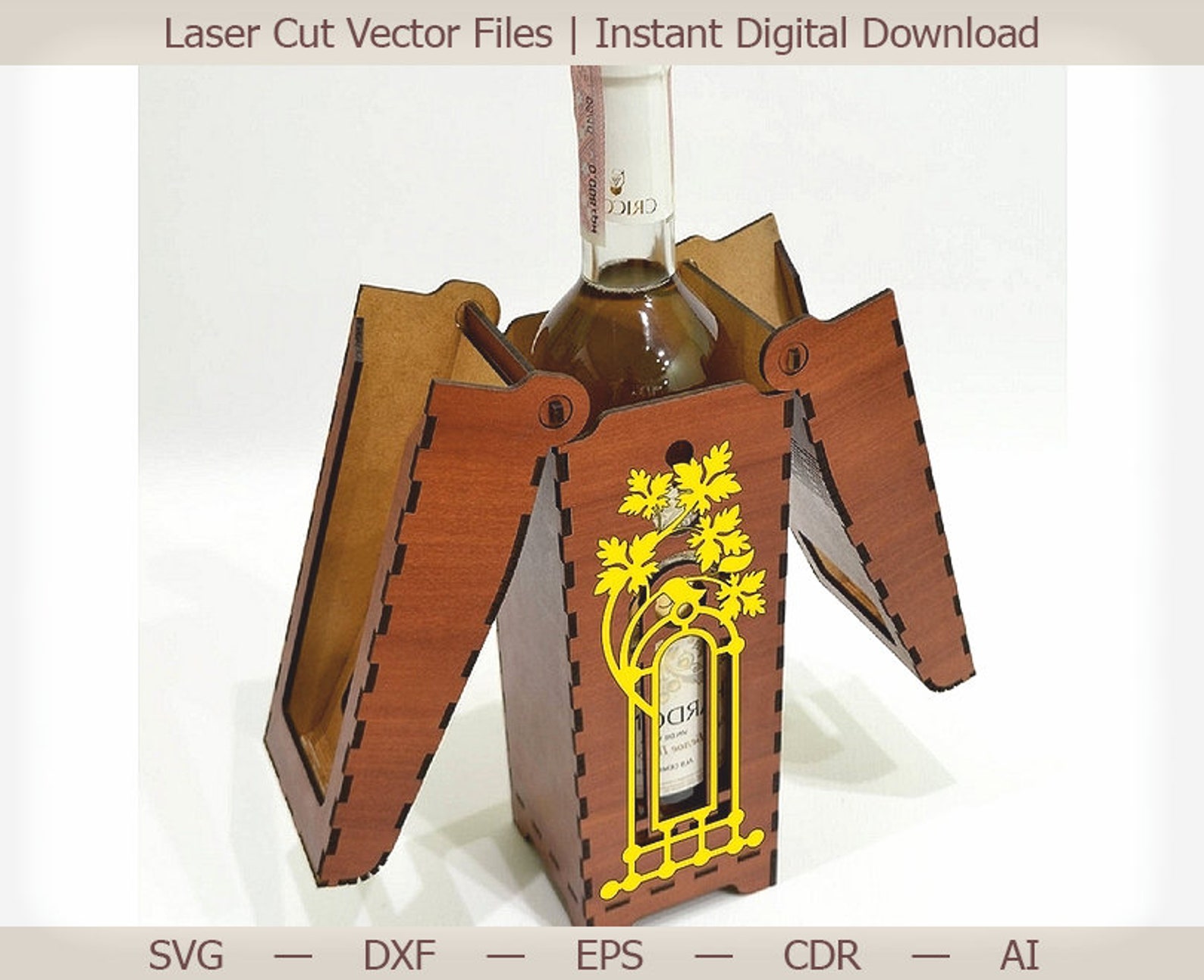 Wine Bottle Box. Vector model laser cut file cnc files Etsy