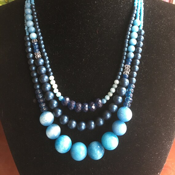 Chico's Vintage 3 tier necklace in shades of blue | Etsy