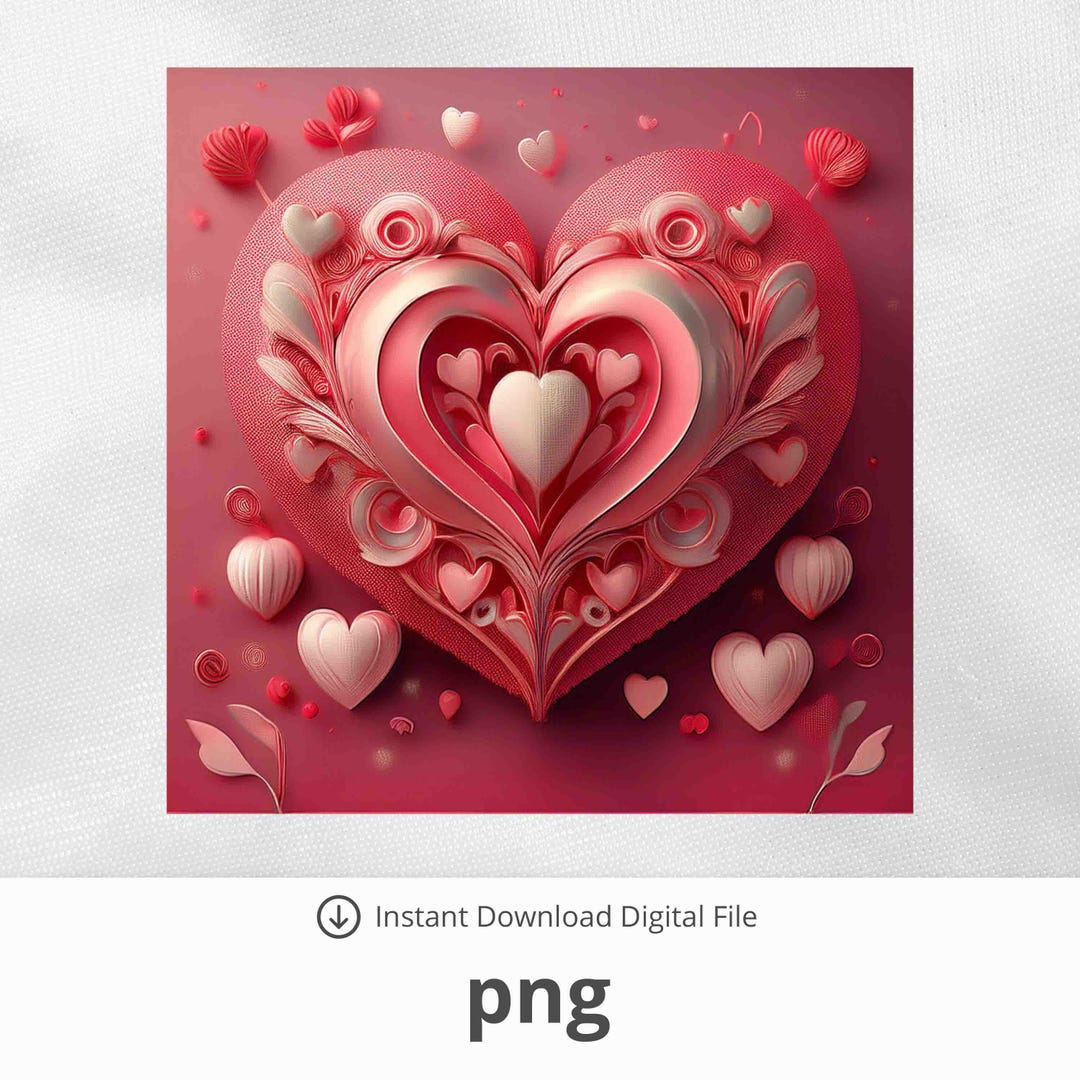 Happy Valentine's Day Hearts & Flowers Graphic - Digital Download PNG ...