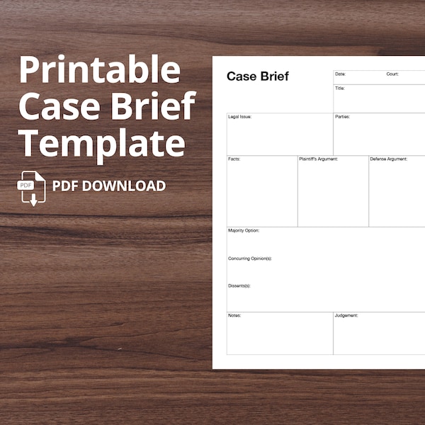 Printable Case Brief Template 2 - Law Student, Instant Download, PDF Download, Lawyer, Law, Court, Courtroom, Study, College, Student, Legal