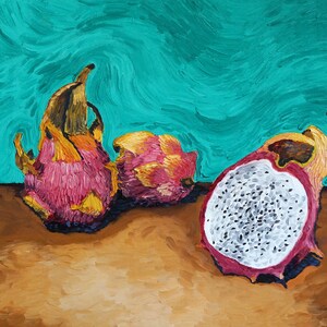 MCG Dragonfruit Still-life Oil Painting Art Print - Home Decor, Wall Decor, Wall Hangings, Wall Art, Fruits, Gift for Her, Sketch, Artwork