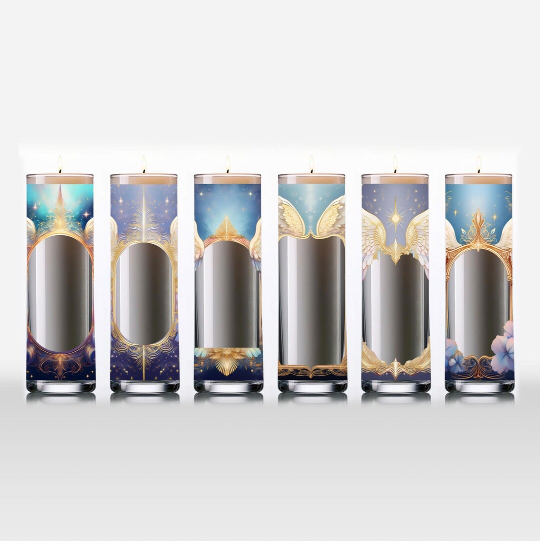 Angelic Labels Six Tall Cylinder Remembrance Angelic Candle Labels - Instant Digital ...