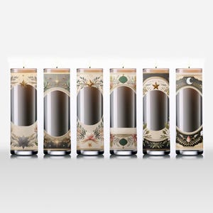 Six Tall Cylinder Remembrance Celestial Candle Labels - Instant Digital Graphic PNG Download! 1 FREE Design, Printable Prayer Sticker, Gift