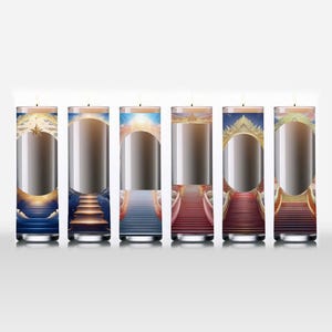 Six Tall Cylinder Remembrance Stairway to Heaven Candle Labels - Instant Digital Graphic PNG Download! Printable Prayer Sticker, Dios, Cielo