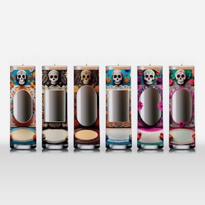 Dia de Los Muertos Skeleton Sugar Skull Tall Cylinder Candle Labels 2-Instant Digital Graphic PNG Download! Day of the Dead Candle Stickers