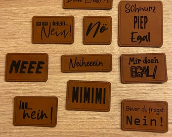 Kunstleder Labels/Patches „NEIN“ zum Aufnähen in braun oder grau