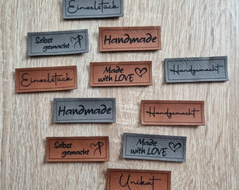 NEU *** Kunstleder Labels/Patches „Handmade MINI“ zum Aufnähen in braun oder grau