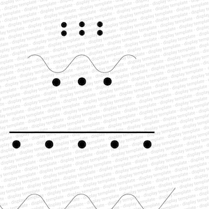 May include: A black and white line graph with a wavy line, a horizontal line, and a series of black dots. The graph is divided into five sections, each with a different shape.