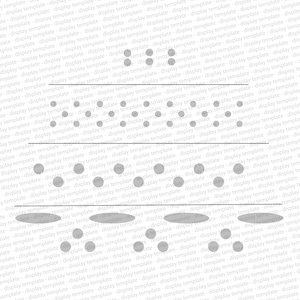 Puede incluir: Una ilustración en blanco y negro de una serie de círculos, óvalos y puntos dispuestos en un patrón. Los círculos y óvalos están rellenos de gris. Los puntos son pequeños y grises.