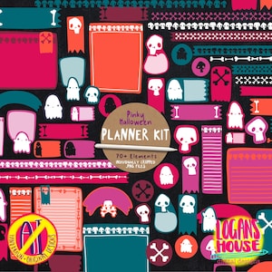Kit de agenda digital rosa para Halloween / Pegatinas imprimibles dibujadas a mano / Para libretas digitales Goodnotes Notability e imprimibles