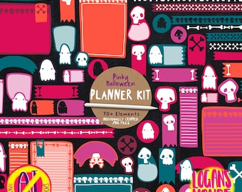 Pink Halloween Digital Planner Kit | Hand Drawn Printable Stickers | For Digital NoteBooks Goodnotes Notability & Printable