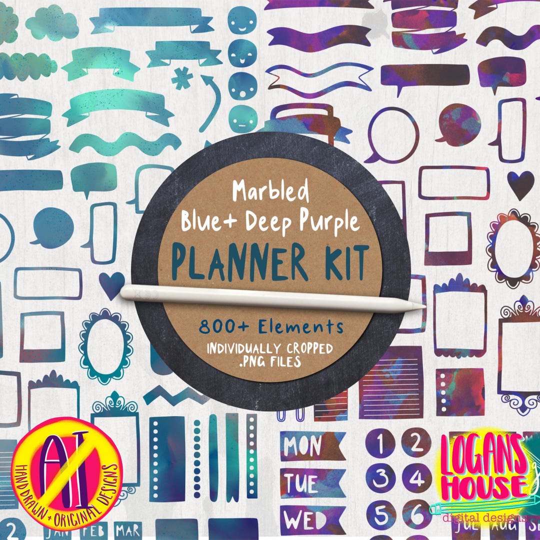 Watercolor Marble Planner Sticker Set | Hand Drawn Printable Stickers ...