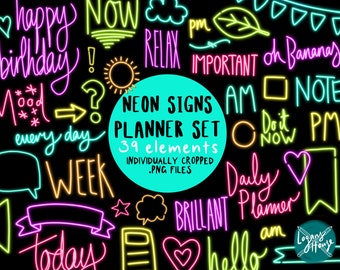 Neon Word Set Sticker Set | Hand Drawn Printable Stickers | For Digital NoteBooks Goodnotes Notability & Printable