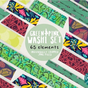 Digital Washi Tape Green Pink Set | Digital Stickers | For Goodnote Notability & Printable