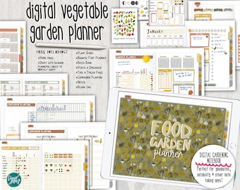 Digital Planner Vegetable Garden Journal | 10 Tab Notebook |  Element Sticker Set | Perfect for Goodnotes Notability