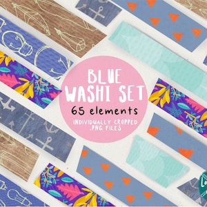 Digital Washi Tape Blue Kit Set | 65 Digital Clip Art Stickers | For Goodnote Notability & Printable