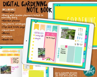 Digital Garden & Plant Planner Journal Rainbow Theme | Sticker Set | 8 Tab Notebook