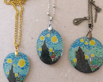 Mother's Day Gift,Stary Night Necklace | Acrylic Painting Gift| October Birthday Gifts Van Gogh Arts