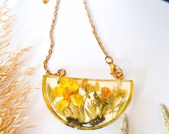 Mother's Day Gift,Dried Pressed Flower  Resin Handmade Necklace | Natural Flower Resin Pendant Long Necklace Gift For Her