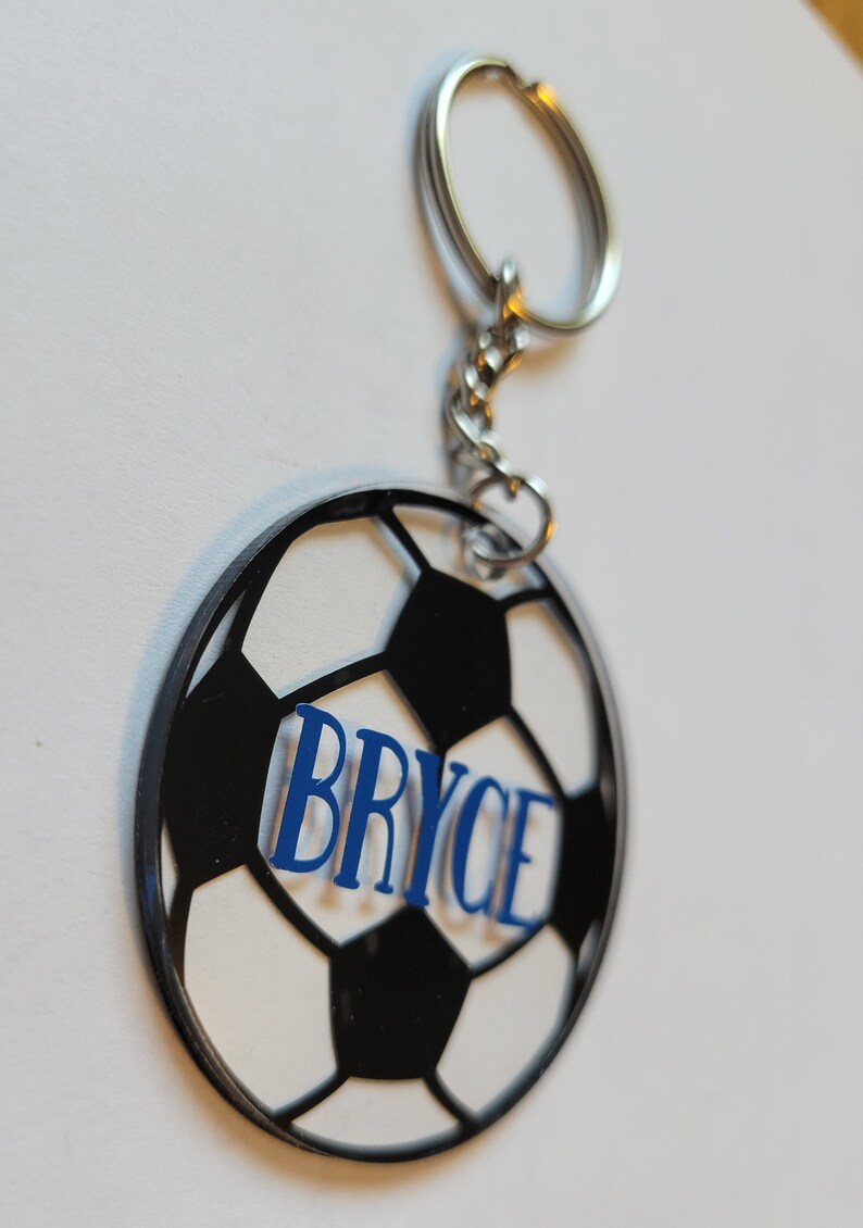 Personalized Sports Keychain Soccer or Baseball Name Tag Etsy