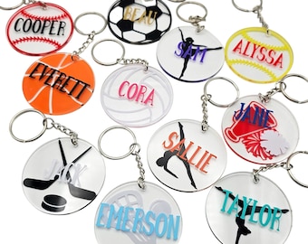 Personalized Sports Keychain | All Sports Name Tag | Sports Team Snack Bag Tag | Custom Sports Name Tags | Birthday Party Favors