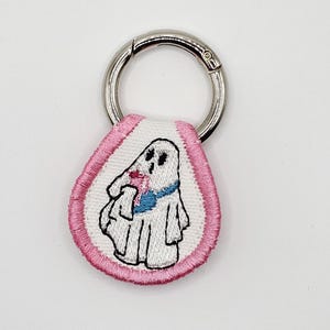 Boojee Ghost Patch Keychain | Ghost w/ Fanny Pack Purse & Stainless Cup | Embroidered Bag Charm