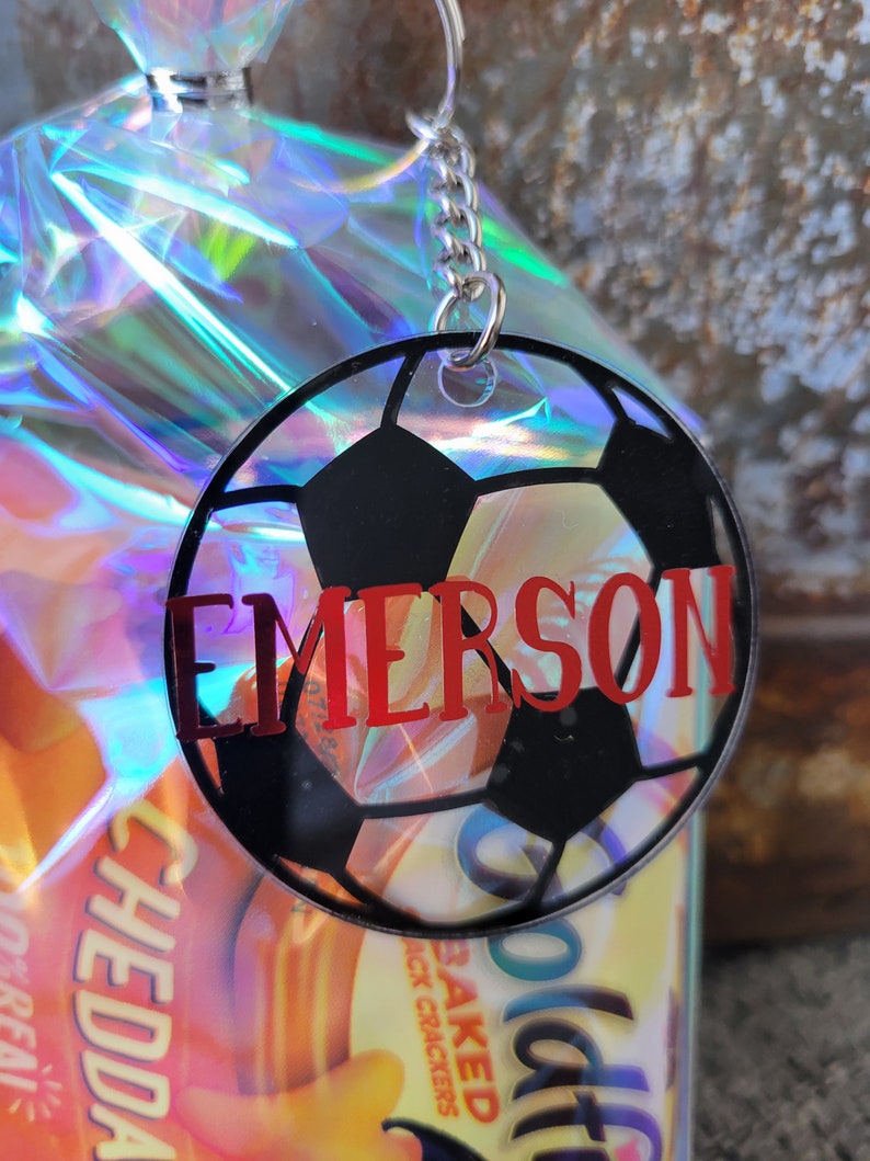 Personalized Sports Keychain Soccer or Baseball Name Tag Etsy