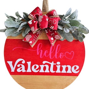 Hello Valentine Sign | Valentine&#39;s Day Door Hanger | Valentines Day Decor |  Valentine&#39;s Day Wreath