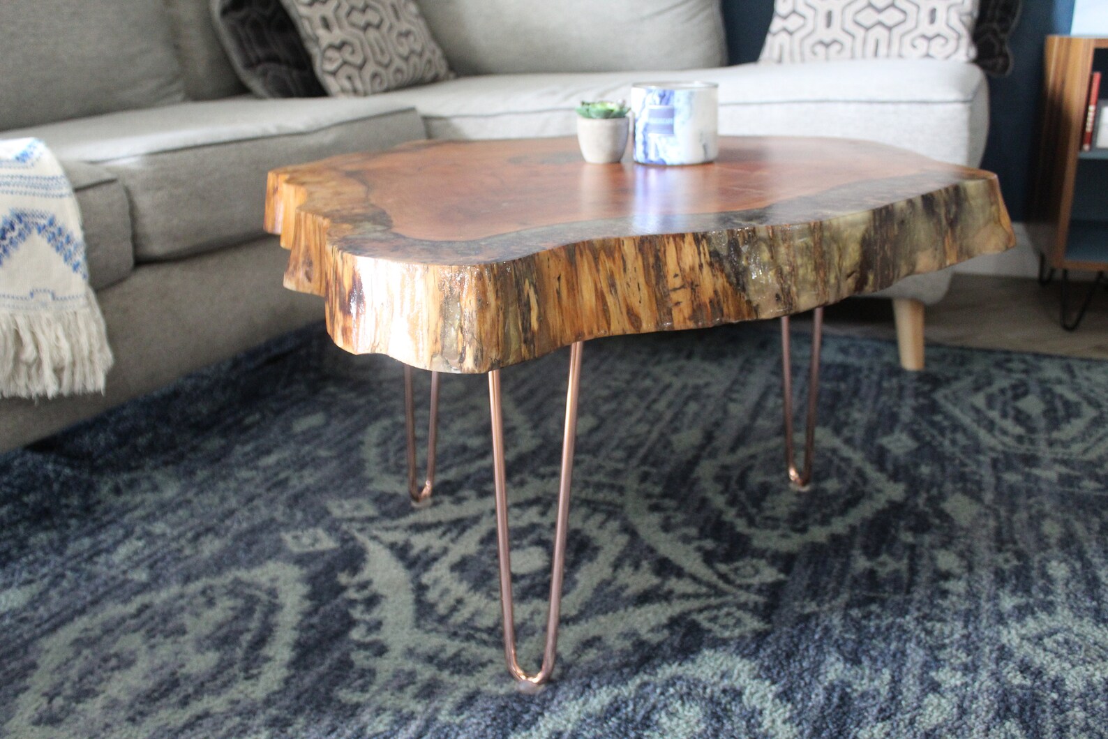 Live Edge Cypress Coffee Table With Peach Gold Epoxy Etsy