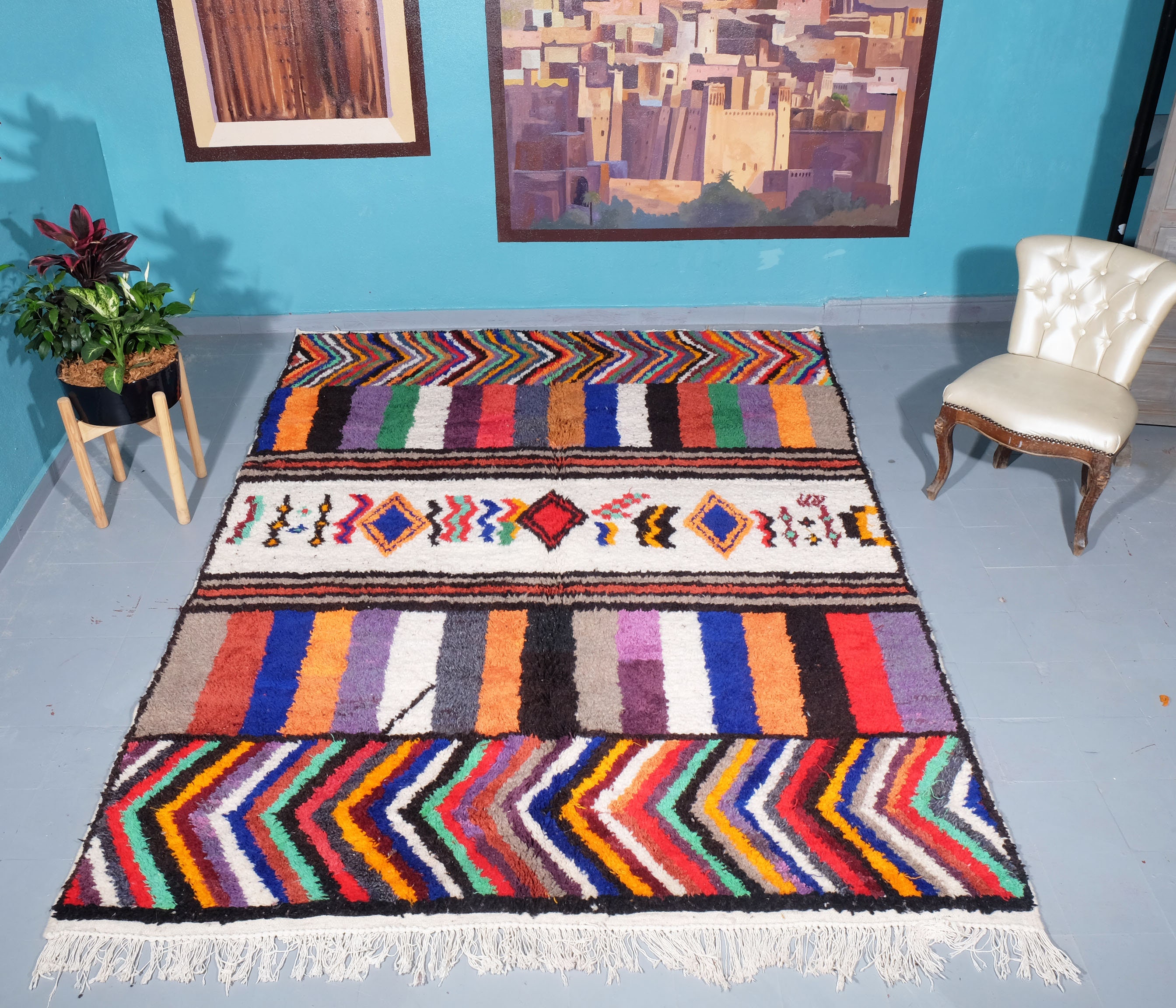 Moroccan Rug 8.95 Ft X 6.56 , Colorful Rug, Berber Moroccan Rug, Handmade Abstract From Morocco