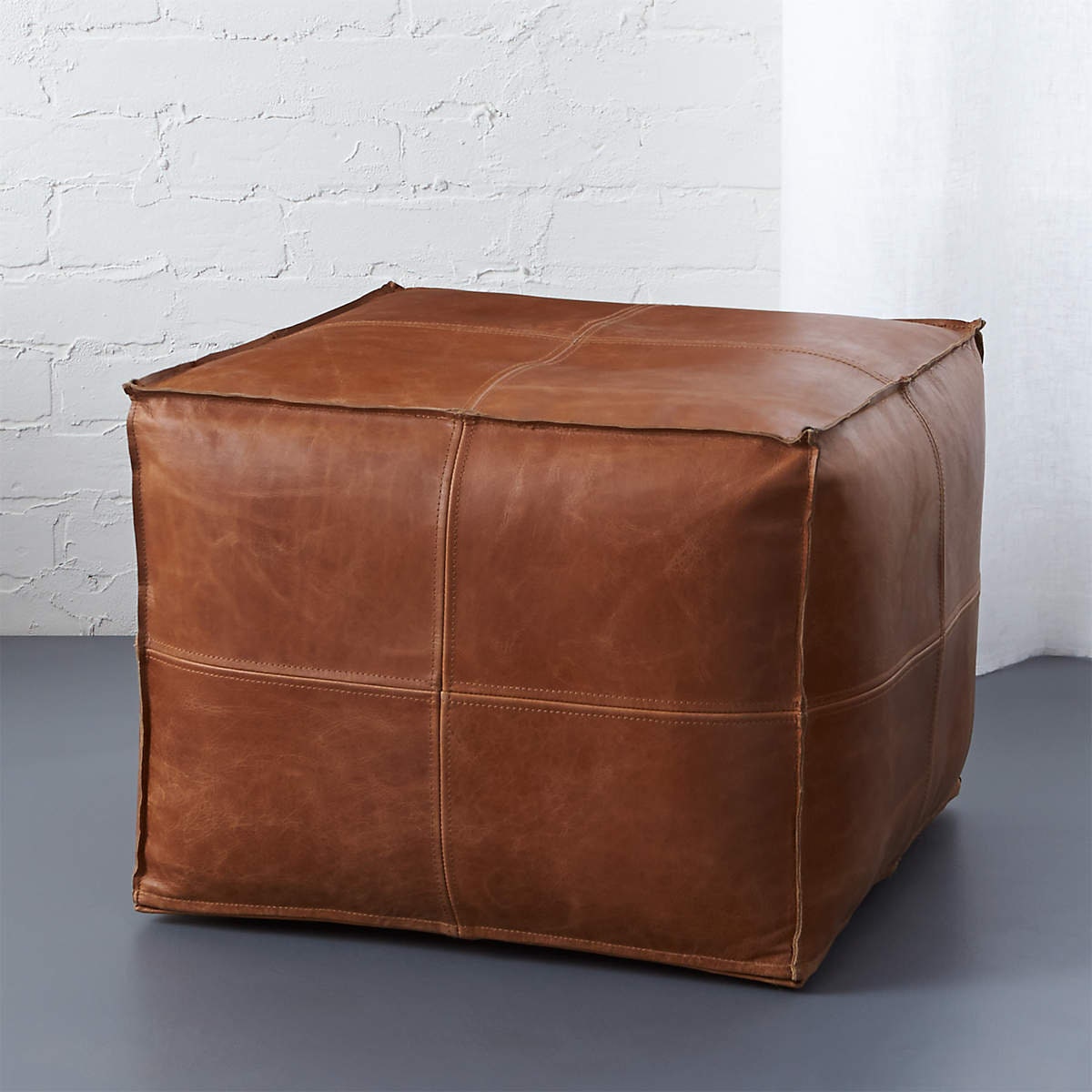Square Leather Pouffe , Moroccan Leather Pouf, Ottoman Square Pouf Tan Handmade Footstool Poufs Natu