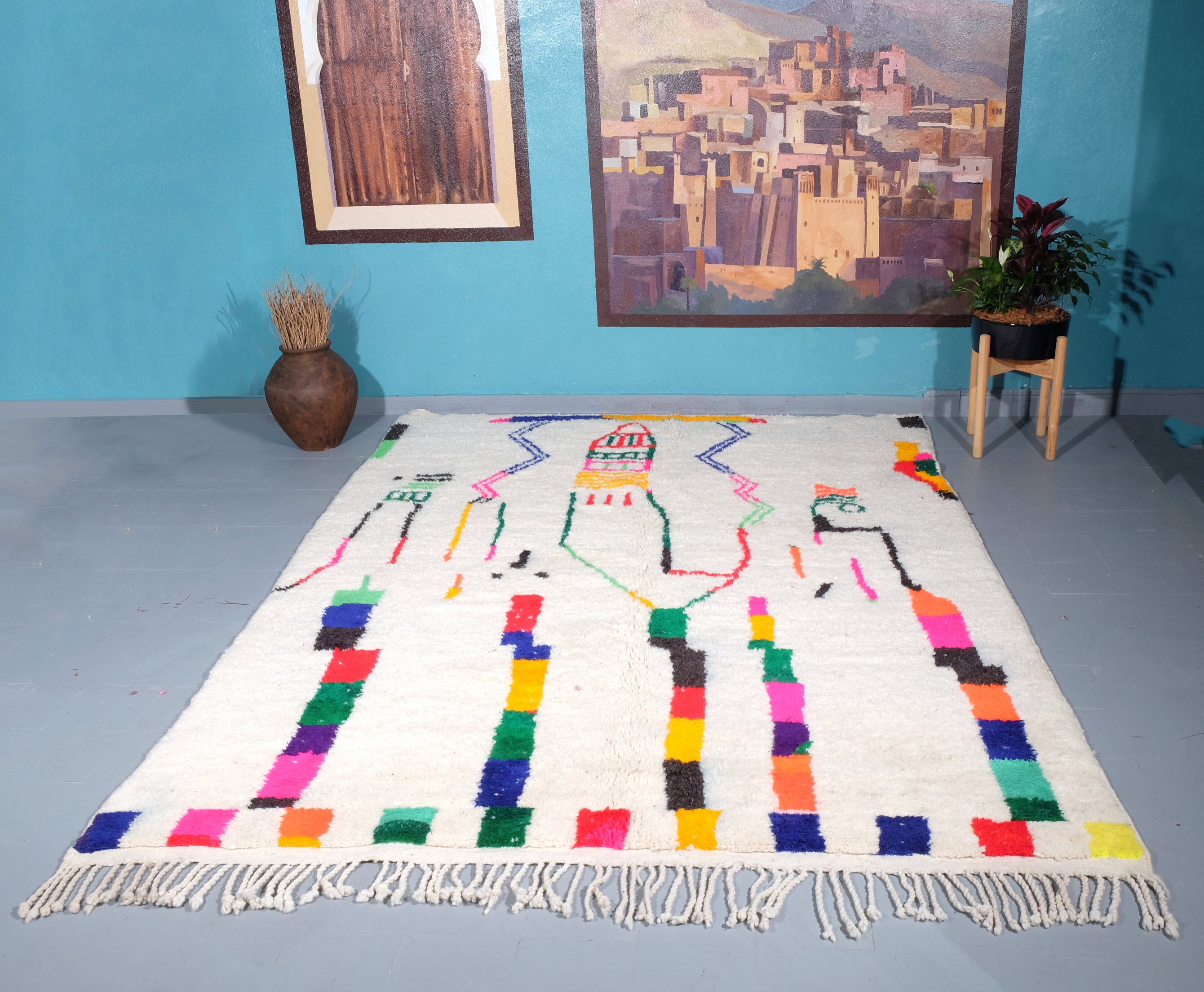 Azilal Rug, 9.02 Ft X 6.66 , Berber Rug, Wool Moroccan Rug, Handmade Abstract Rug From Morocco