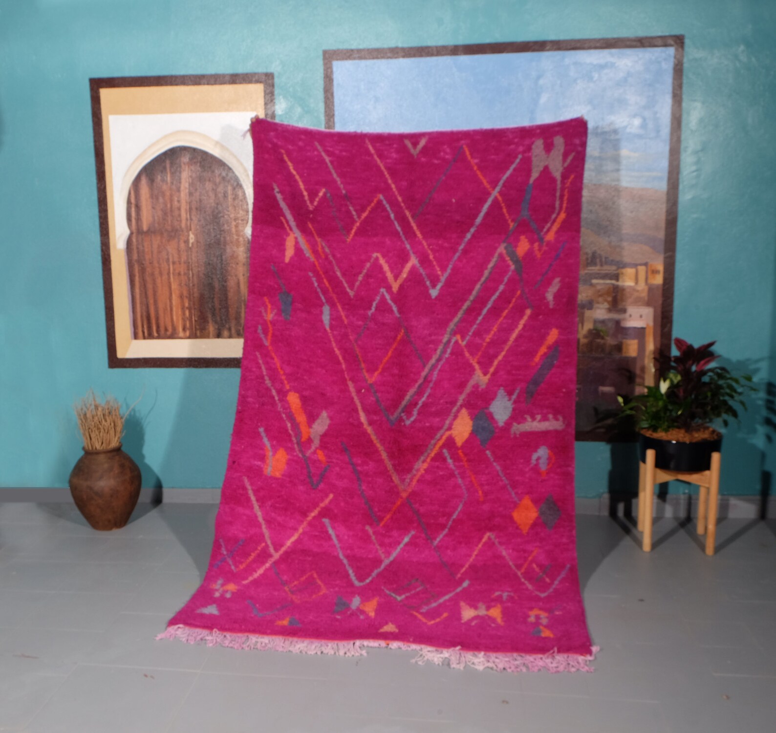 Pink Moroccan rug 8.07 ft x 4.75 ft Berber Rug Wool Etsy