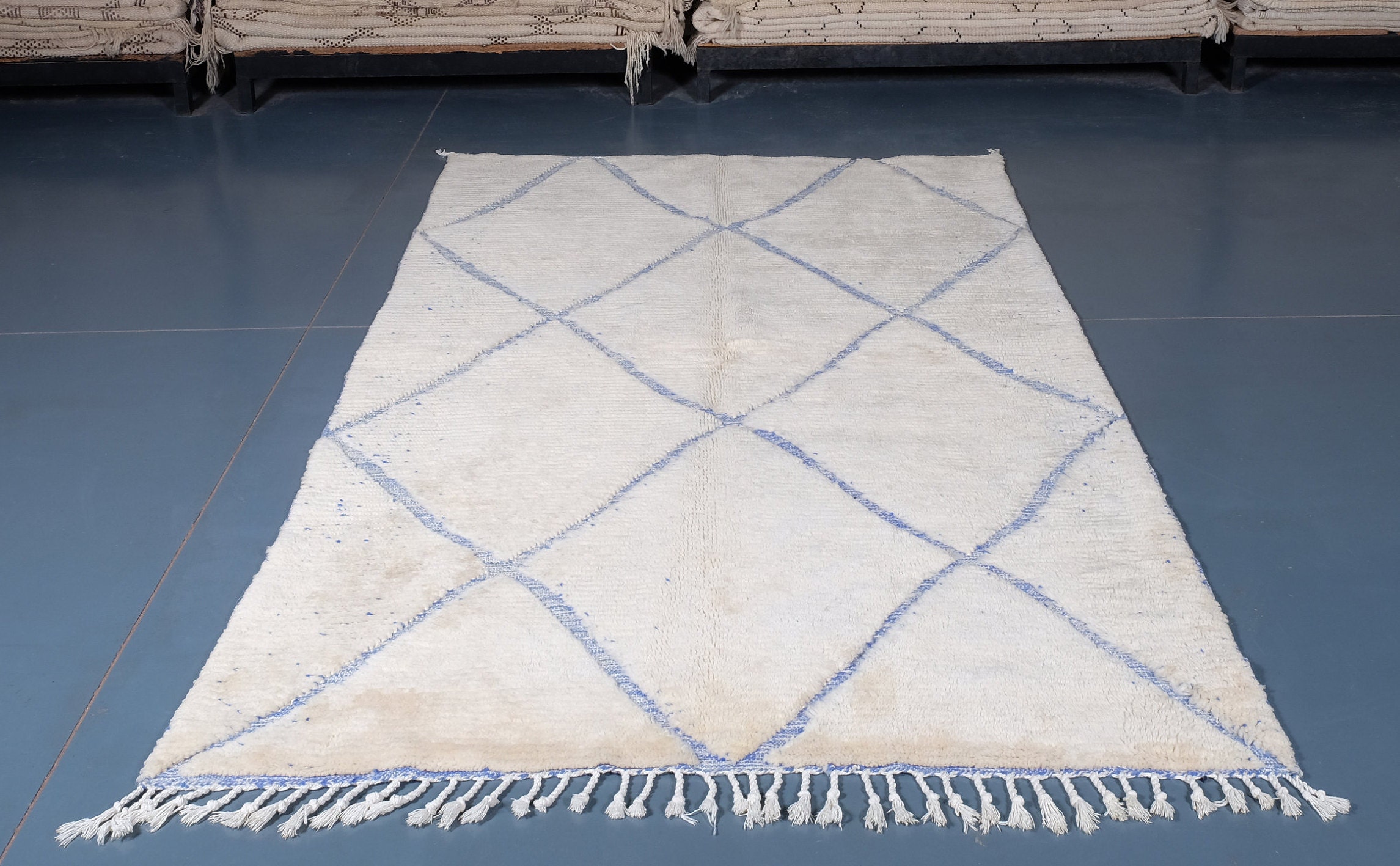 Beni Ourain Rug 7.93 Ft X 4.82 , Beniourain White Rug, Wool Moroccan Rug, Handmade Berber Abstract R