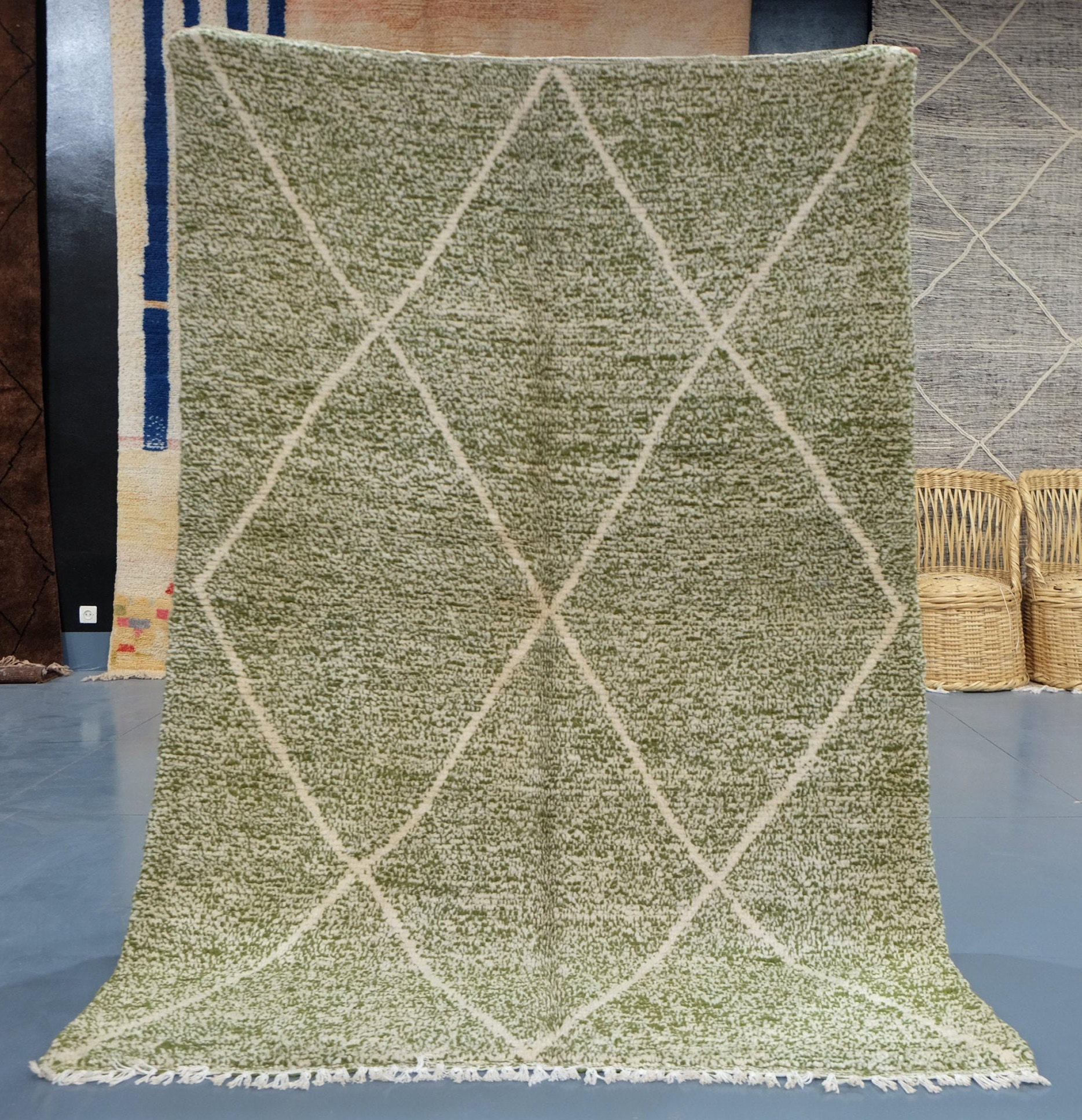 Custom Moroccan Green Rug - Handmade Rug- Beni Ourain Carpet Genuine Wool Berber Custom Wool Rugs