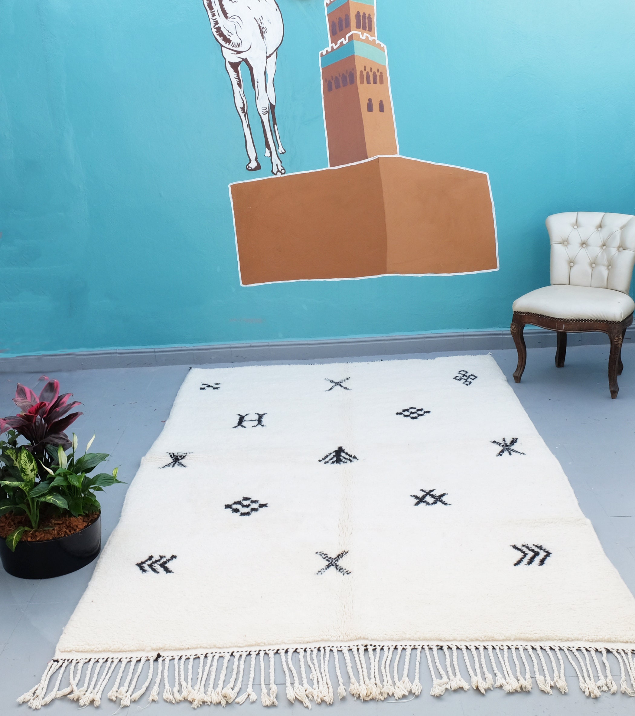 Moroccan Beni Ourain Rug 7.97 Ft X 5.15 Ft, Authentic Rug, Moroccan Area Rug, Berber Handmade Carpet