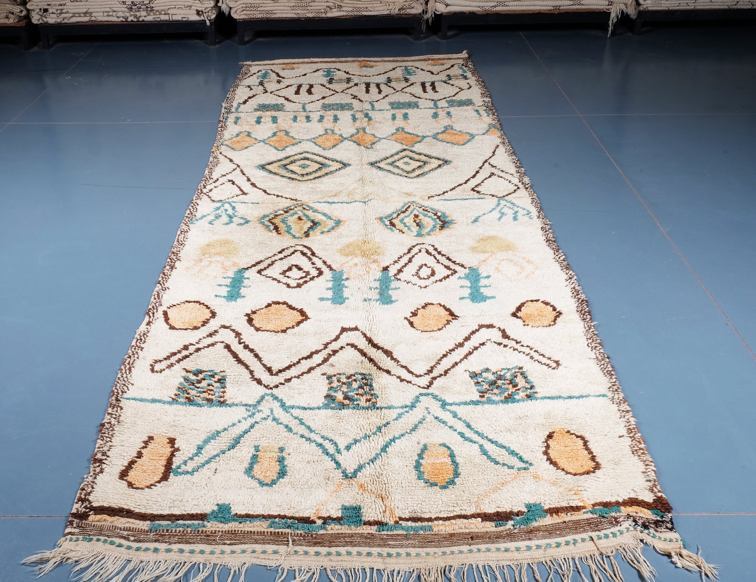 Moroccan Azilal Rug 12.13 Ft X 4.69 Ft, Authentic Runner Rug, Moroccan Area Berber Handmade Carpet, 