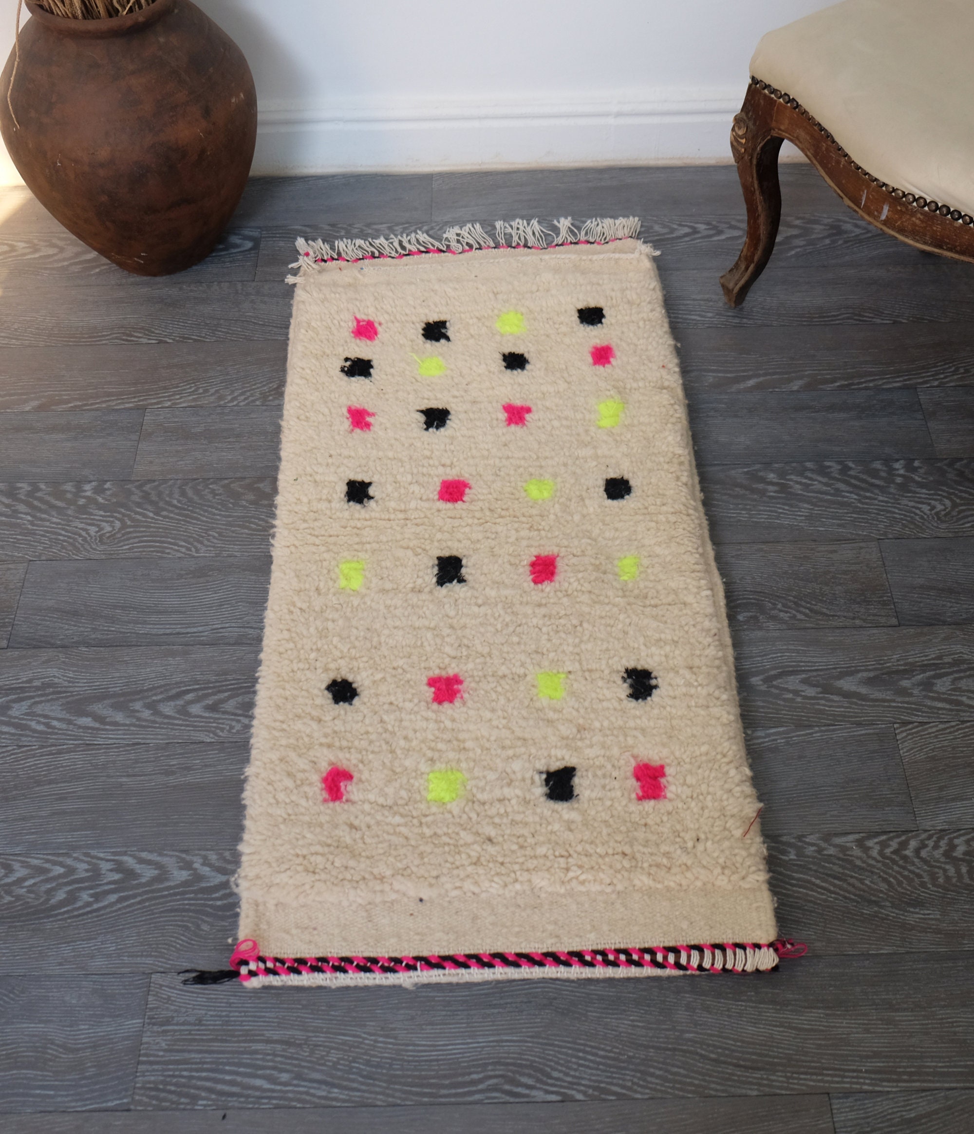 Moroccan Beni Ourain Rug 3.28Ft X 1.64Ft , Small Rug, Moroccan Area Berber Handmade Carpet, Rug