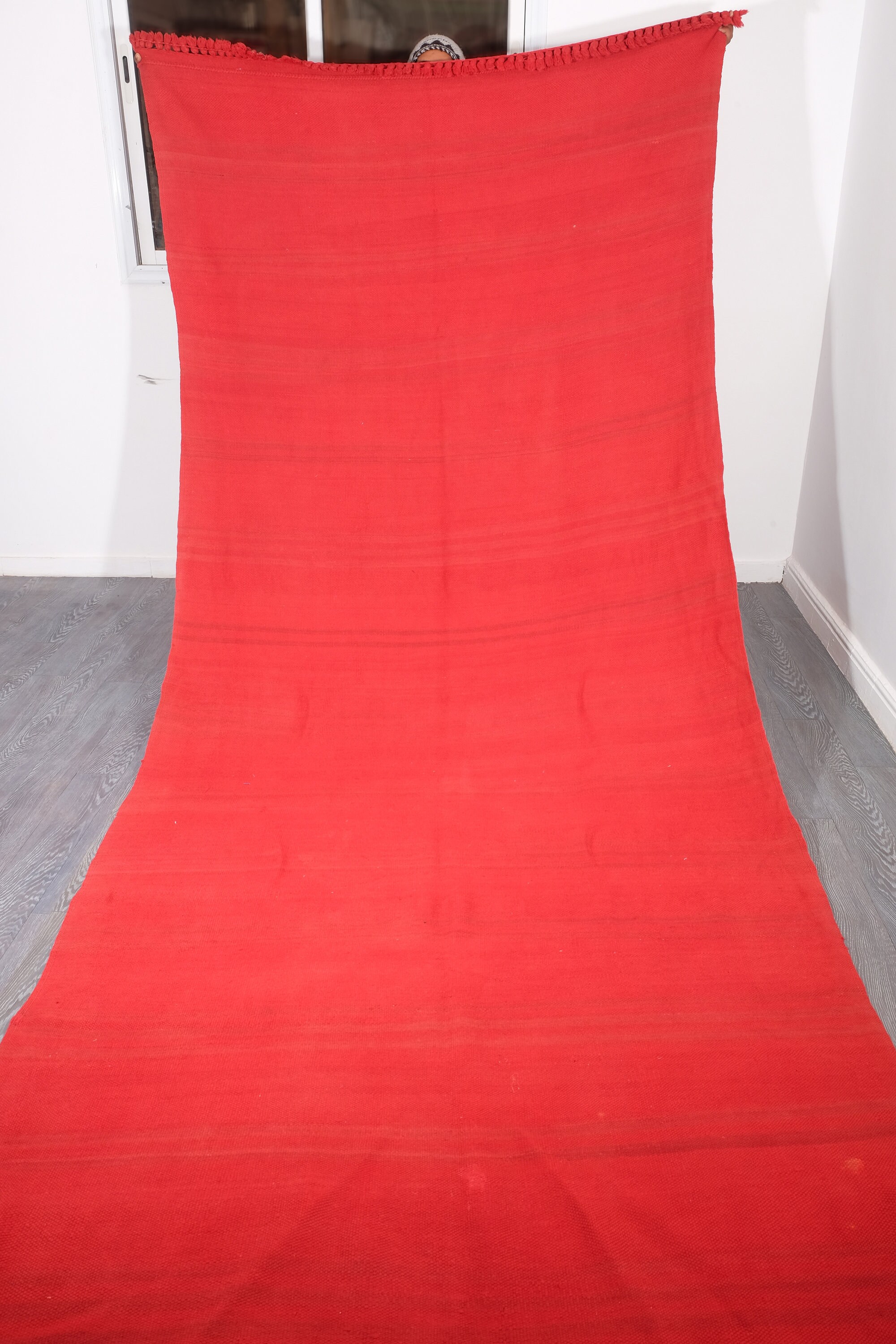 Large Red Moroccan Rug, 11.8 Ft X 4.98 , Moroccan Kilim , Hand Knotted Wool Vintage Moroccan Rug, Tr