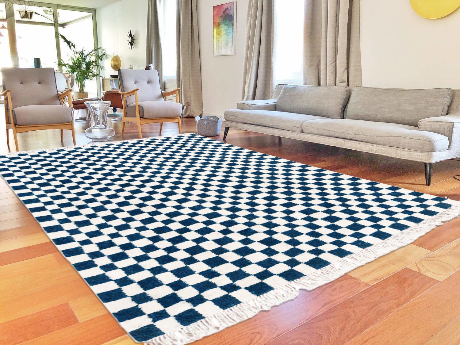Custom Checker Moroccan Rug - Handmade Moroccan Rug- Beni Ourain Carpet Genuine Wool Berber Custom W