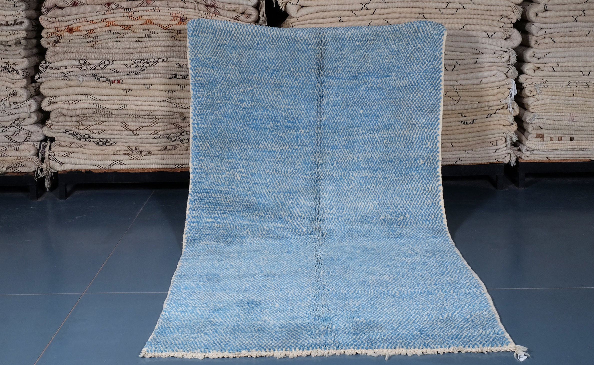 Blue Moroccan Azilal Rug 8.20 Ft X 4.59 Ft, Authentic Blue Rug, Area Berber Handmade Carpet, Wool Ru