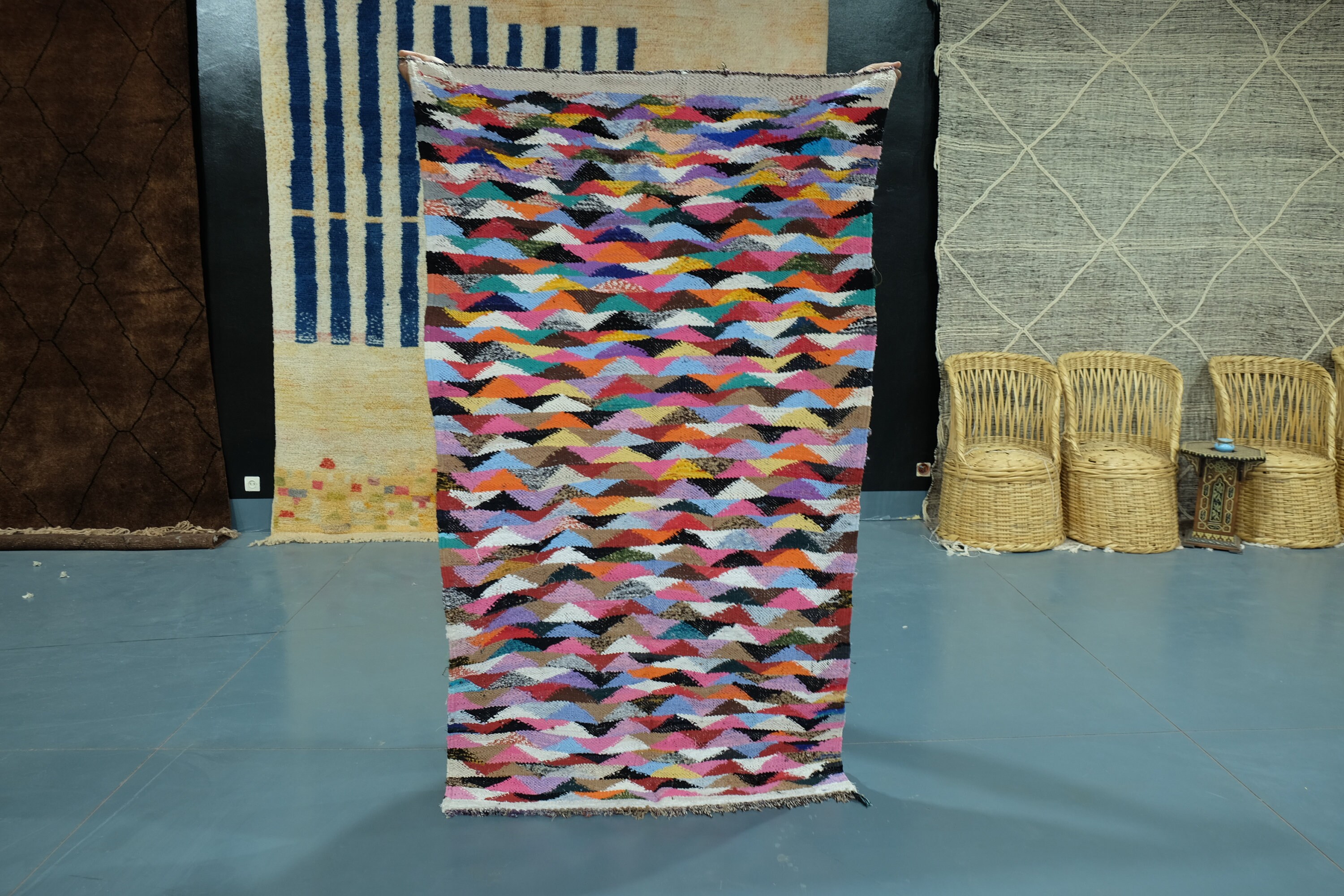 30% Off Handmade Kilim Boucherouite Rug, 6.45 Ft X 3 , Berber Moroccan Kilim Rug, Morrocan Striped K