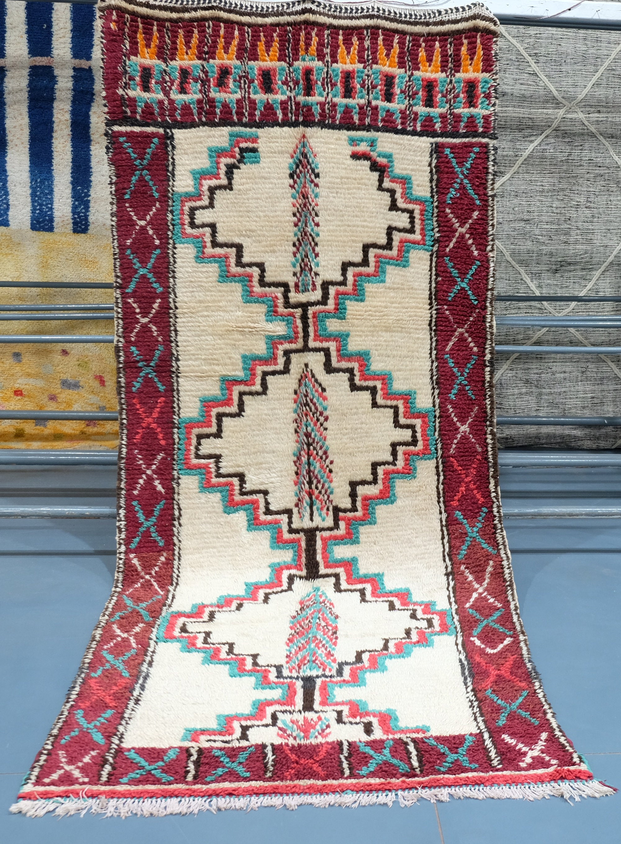 Geometric Beni Azilal Rug 9.41 Ft X 4.13 , Art Deco Rug, Wool Moroccan Rug, Handmade Berber Rug From