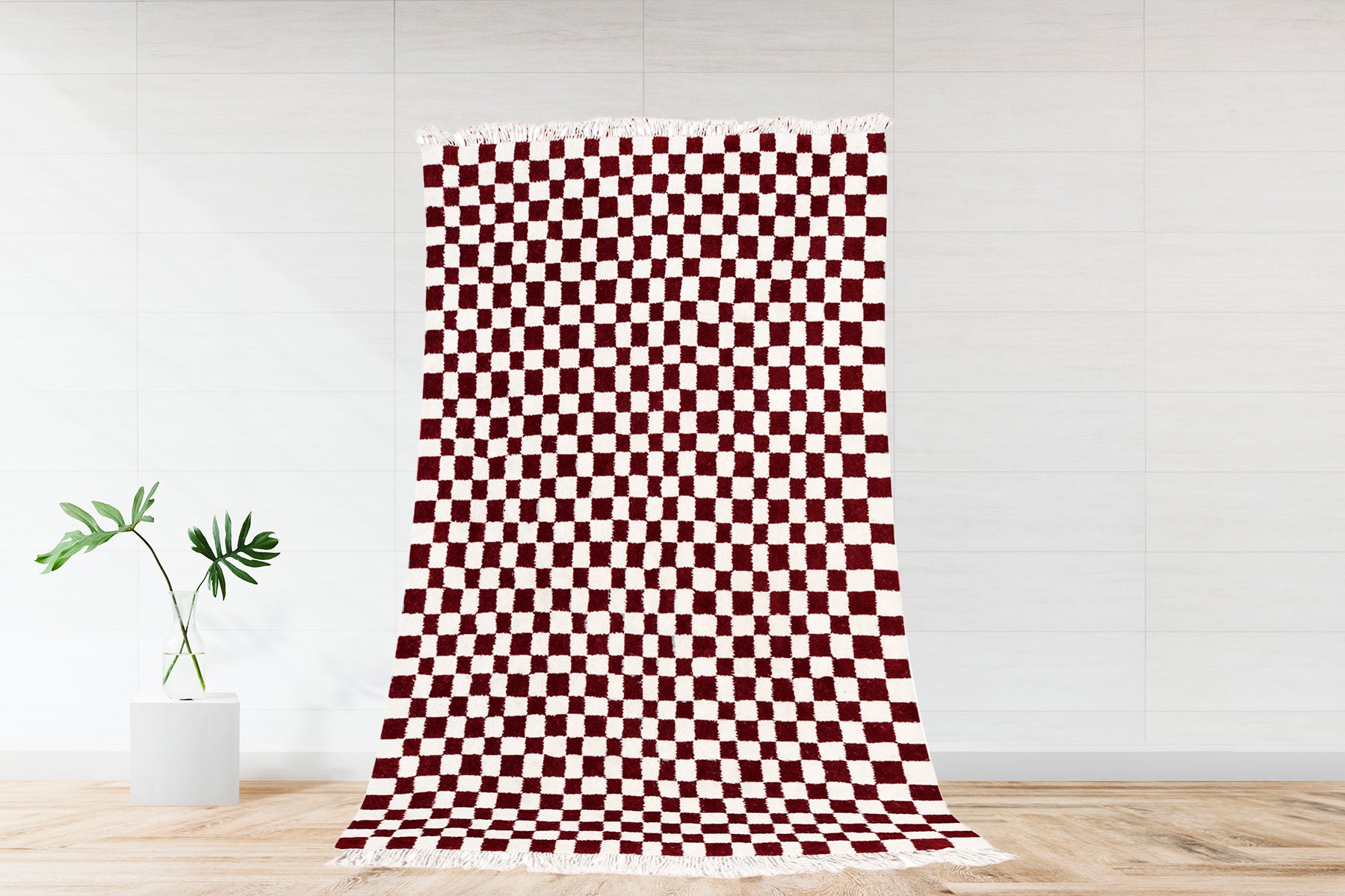 Custom Checker Moroccan Rug - Handmade Moroccan Rug- Beni Ourain Carpet Genuine Wool Berber Custom W